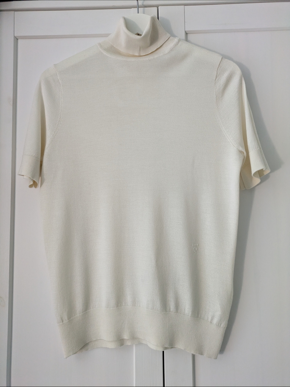 LILYSILK Cream 90%Silk 10%Cashmere Short Sleeve Turtleneck Knit Top Size M